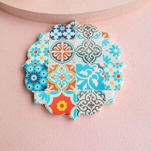 Bohemian Style Multicolor Patchwork Design Ceramic Coaster